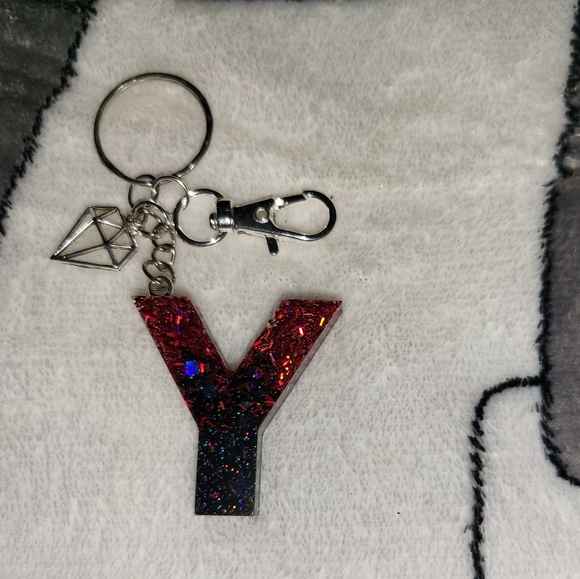 Handmade | Other | Holographic Black Red Glitter Letter Y Keychain ...